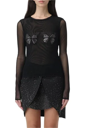 BLUMARINE Sukienki, Kobieta, Czarny, S, Tiul, T-shirt z tiulu i motywem motyla