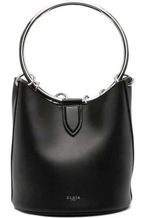 Alaïa Torebki, Kobieta, Czarny, ONE SIZE, Zamsz, Czarna Skórzana Torba Wiadro Detale