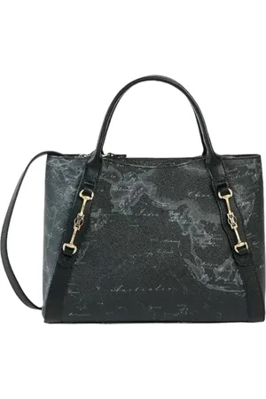 ALVIERO MARTINI 1A CLASSE Torebki, Kobieta, Czarny, ONE SIZE, Skóra, Czarna torba z nadrukiem Geo Classic z odpinanym paskiem
