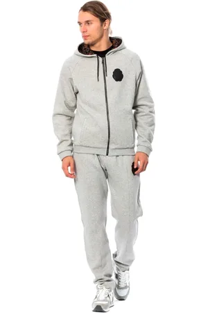 BILLIONAIRE Sport, Mężczyzna, Szary, 4XL, Luksusowy Szary Dres z Kapturem z Bawełny
