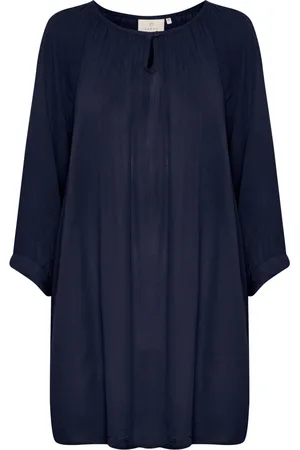 Kaffe Bluzki, Kobieta, Niebieski, XS, Len, Amber Tunika Top & T-Shirt w Midnight Marine