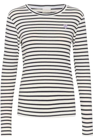 Kaffe Koszulki, Kobieta, Wielobarwność, S, Bawełna, Paski z długim rękawem T-shirt Midnight Marine