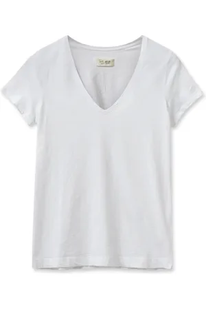 Mos Mosh Koszulki, Kobieta, Biały, XL, Klasyczny Organiczny T-shirt z Dekoltem V Biały