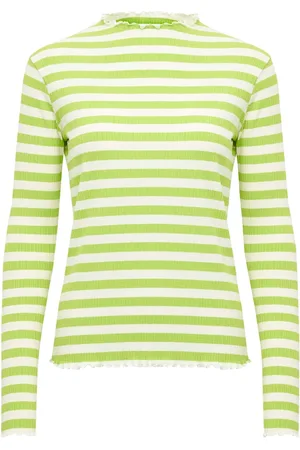 Karen by Simonsen Koszulki, Kobieta, Wielobarwność, 2XL, Prążkowany T-shirt z Długim Rękawem - Jasnozielony Limonkowy