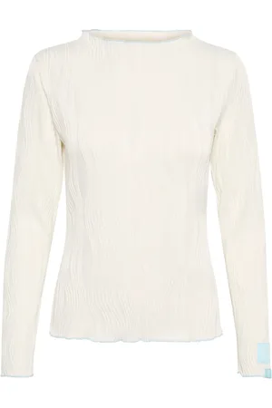 Karen by Simonsen Bluzki, Kobieta, Beżowy, S, Teksturowany T-shirt z długim rękawem