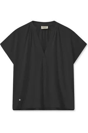 Mos Mosh Koszulki, Kobieta, Czarny, M, Len, Feminine Tee Top z Dekoltem V