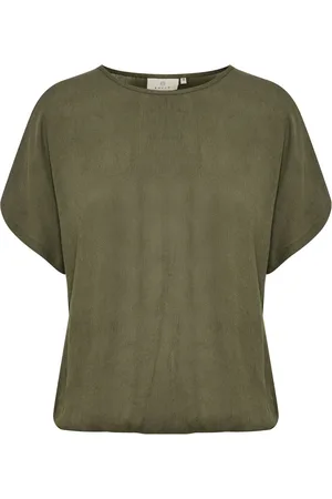 Kaffe Koszulki, Kobieta, Zielony, 3XL, Len, T-Shirts