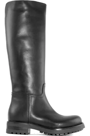 Julie Dee Buty, Kobieta, Czarny, 38 EU, Czarny Skórzany Wysoki But z Okrągłym Nosem