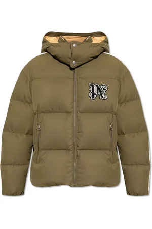 Palm Angels Kurtki, Mężczyzna, Zielony, L, Poliester, Kurtka puchowa z logo