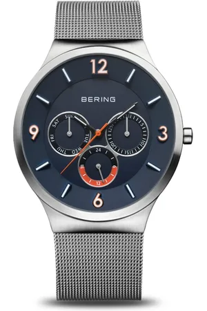Bering Akcesoria, Mężczyzna, Niebieski, ONE SIZE, Klasyczny Milanese Srebrny Zegarek Kwarcowy
