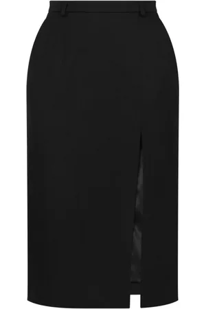Dolce & Gabbana Spódnice, Kobieta, Czarny, XS, Wełna, Czarna Wełna Jedwab Spódnica Rozcięcie