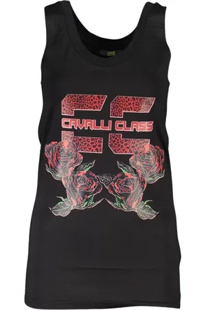 Roberto Cavalli Koszulki, Kobieta, Czarny, S, Bawełna, Czarna Koszulka z Nadrukiem i Detalem Logo