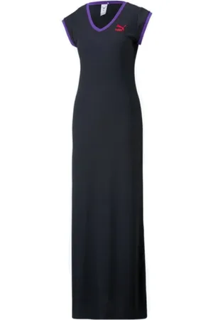 PUMA Sukienki, Kobieta, Czarny, M, Czarna Długa Sukienka V-Neck Dua Lipa