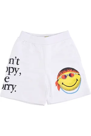 MARKET Szorty, Mężczyzna, Biały, XL, Spodenki z Logo Uśmiechniętej Buźki Elastyczny Pas
