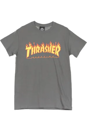 Thrasher Koszulki, Mężczyzna, Szary, L, Flame Tee Męska Koszulka Szara/żółta