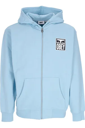 Obey Bluzy, Mężczyzna, Niebieski, L, Bluza z kapturem z zamkiem i wzorem oczu