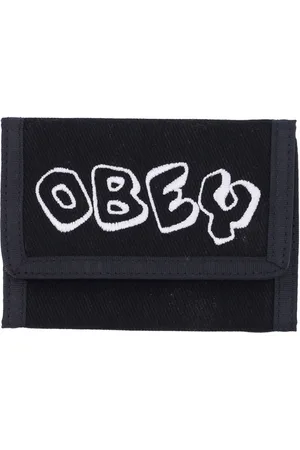 Obey Akcesoria, Mężczyzna, Czarny, ONE SIZE, Bawełna, Portfel Trójskładany z Kanwy Czarny
