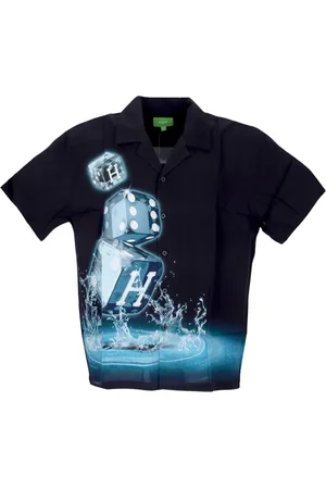 Huf Koszule, Mężczyzna, Czarny, XL, Rayon, Czarna koszula z krótkim rękawem w kostki