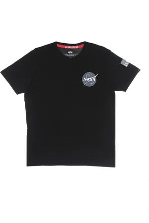 Alpha Industries Koszulki, Mężczyzna, Czarny, L, Koszulka Nasa Logo Czarna Krótki Rękaw
