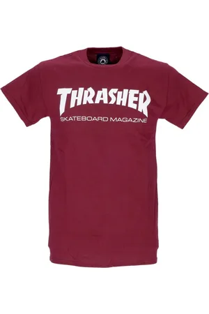 Thrasher Koszulki, Mężczyzna, brązowy, M, Skatemag Tee Męska Koszulka Maroon/Biały
