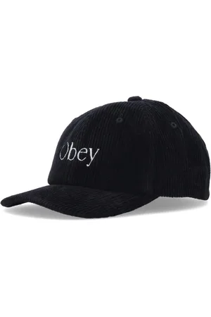 Obey Akcesoria, Mężczyzna, Czarny, ONE SIZE, Rayon, Welwetowa czapka z daszkiem i paskiem Czarna