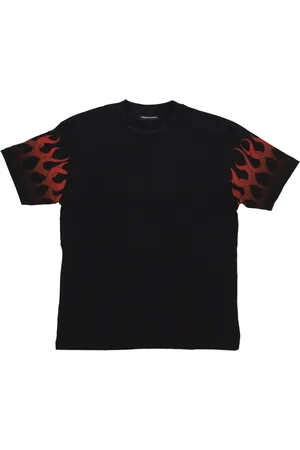 Vision Of Super Koszulki, Mężczyzna, Czarny, L, Flames Tee Czarno-Czerwony T-shirt z krótkim rękawem