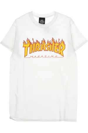 Thrasher Koszulki, Mężczyzna, Biały, XL, Flame Tee Męska Koszulka Biała/żółta