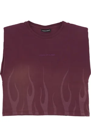 Vision Of Super Koszulki, Kobieta, Fioletowy, S, Flames Tee Grape Koszulka Damska