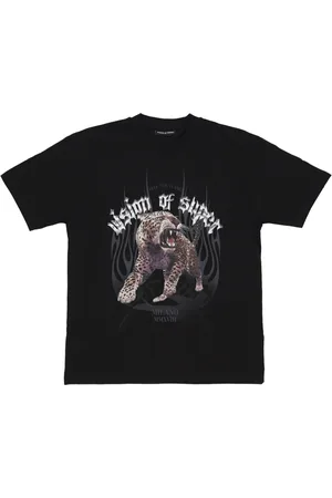 Vision Of Super Koszulki, Mężczyzna, Czarny, M, Rock Tiger Print Tee Czarna Koszulka