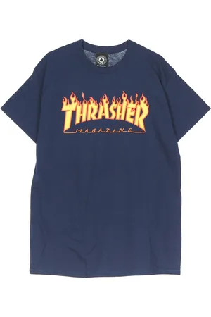 Thrasher Koszulki, Mężczyzna, Niebieski, M, Flame Tee Navy/Zółty Męska Koszulka