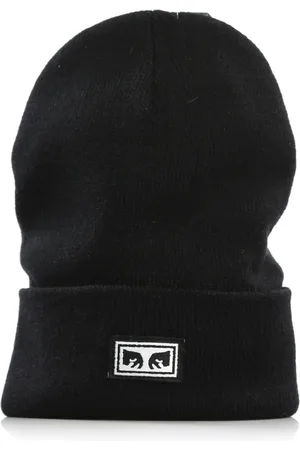 Obey Akcesoria, Mężczyzna, Czarny, ONE SIZE, Czarna Czapka Beanie z Ikonicznymi Oczami
