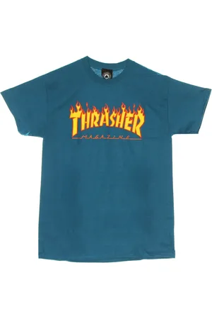 Thrasher Koszulki, Mężczyzna, Niebieski, L, Flame Tee Niebiesko-Żółta Krótka Koszulka