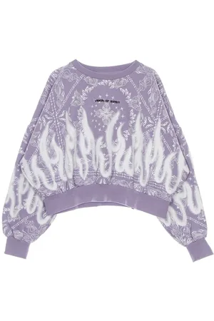 Vision Of Super Bluzy, Kobieta, Fioletowy, S, Flames Print Crop Hoodie