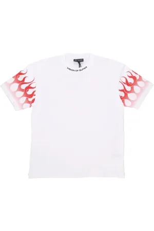 Vision Of Super Koszulki, Mężczyzna, Biały, XL, Flames Tee Biało/Czerwony