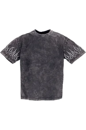 Vision Of Super Koszulki, Mężczyzna, Szary, S, Flames Haftowany T-shirt Szary/Biały