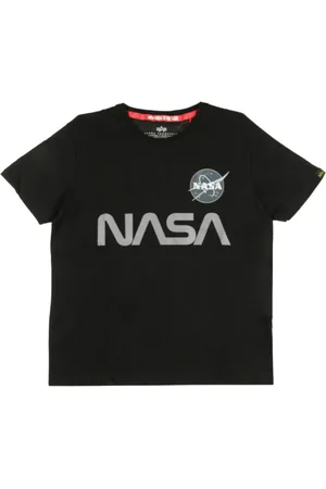 Alpha Industries Koszulki, Mężczyzna, Czarny, S, Czarna koszulka z refleksyjnym logo Nasa
