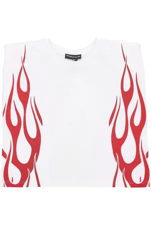 Vision Of Super Koszulki, Kobieta, Biały, L, Flames Bezrękawnik Tee Off Biały/Czerwony