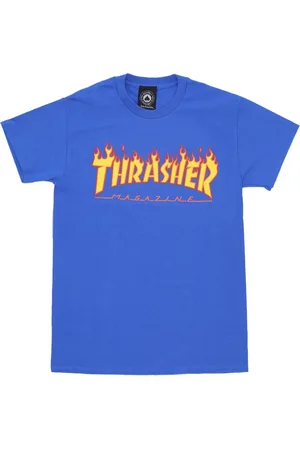 Thrasher Koszulki, Mężczyzna, Niebieski, XL, Flame Tee Męska Koszulka Niebiesko-Żółta