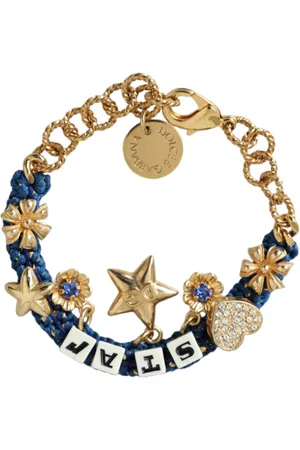 Dolce & Gabbana Akcesoria, Kobieta, Żółty, ONE SIZE, Bransoletka Łańcuchowa z Gwiazdą Złoto Niebieska