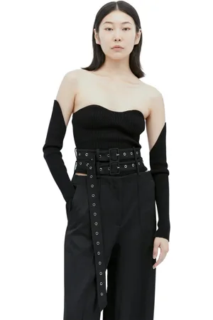 Rokh Koszulki, Kobieta, Czarny, M, Bustier z Długimi Rękawami w Warkoczu