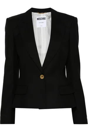 Moschino Kurtki, Kobieta, Czarny, S, Czarna Wełniana Kurtka Peak Revers