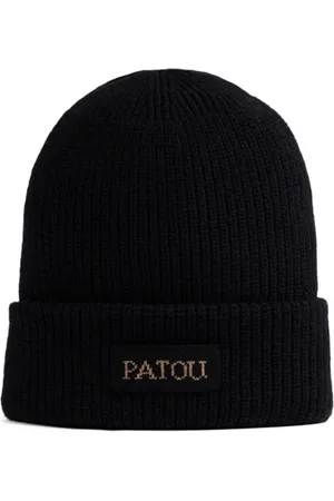 Patou Akcesoria, Kobieta, Czarny, ONE SIZE, Czarna Wełniana Czapka z Logo