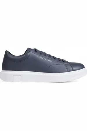 Armani Exchange Buty, Mężczyzna, Niebieski, 40 EU, Skóra, Niebieskie Skórzane Sportowe Sneakersy z Gumową Podeszwą