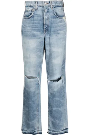 Cotton Citizen Jeansy, Kobieta, Niebieski, W26, Denim, Czarne Kate Straight-Leg Ripped Jeansy