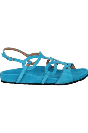 ANNA F. Buty, Kobieta, Niebieski, 38 1/2 EU, Otwarta płaska sandał z ozdobnymi paskami