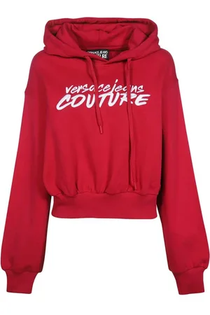 VERSACE Bluzy, Kobieta, Czerwony, S, Haftowany bawełniany hoodie
