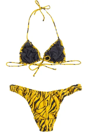 Reina Olga Stroje kąpielowe, Kobieta, Żółty, L, Kwiatowy bikini z falbanami