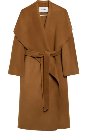 Ivy & Oak Płaszcze, Kobieta, brązowy, L, Wełna, Minimalistyczny wełniany płaszcz z dużym kołnierzem