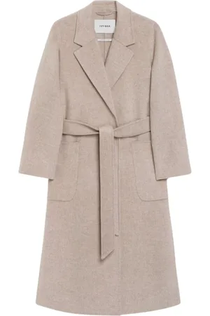 Ivy & Oak Płaszcze, Kobieta, Beżowy, 2XL, Midi Wełniany Płaszcz z Paskiem i Kieszeniami