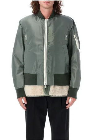 SACAI Kurtki, Mężczyzna, Zielony, M, Nylon, Kurtka Bomber Sherpa Khaki Naturalna